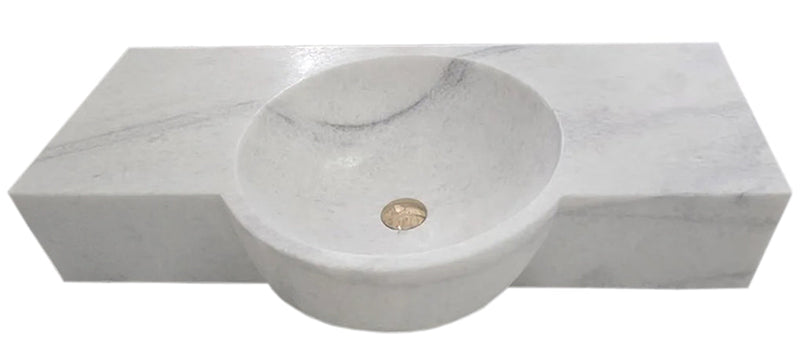 Carrara White Marble Above-vanity Wall-mount Bathroom Sink (W)16" (L)28" (H) 5" front view