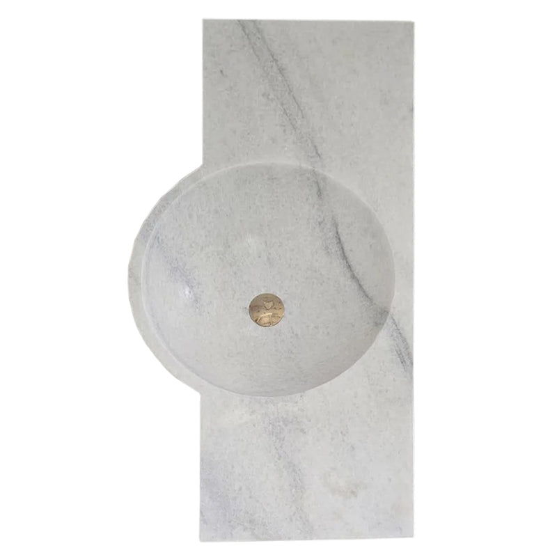 Carrara White Marble Above-vanity Wall-mount Bathroom Sink (W)16" (L)28" (H) 5" top view