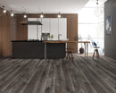SPC Vinyl Rigid Core 7" Width 60" RL, 6mm Thick, 1.5mm IXPE Cavalli Smoke Peninsula Floors - Mazzia Collection Product shoot Kitchen view