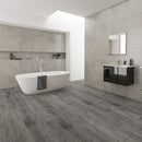 WPC Vinyl Rigid Core 9" Width 60" RL 8.5mm Thick, 1.5mm IXPE, Celestial Shadow, Romulus Floors - Mazzia Collection bath view 2
