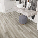 SPC Vinyl Rigid Core 7" Width 60" RL, 6mm Thick, 1.5mm IXPE Chromatic Smoke Fidelis Floors - Mazzia Collection Product shoot Washroom view 1