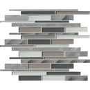 Cityscape interlocking 12X12 glass and metal mesh mounted mosaic wall tile SMOT-GLSMTIL-CS8MM product shot multiple tiles close up view