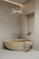 Beige Travertine Ellipse Bathtub - Hand Carved Honed 70x35x20