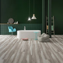 SPC Vinyl Rigid Core 7" Width 60" RL, 6mm Thick, 1.5mm IXPE Classic Mink Fidelis Floors - Mazzia Collection Product shoot Bathroom view