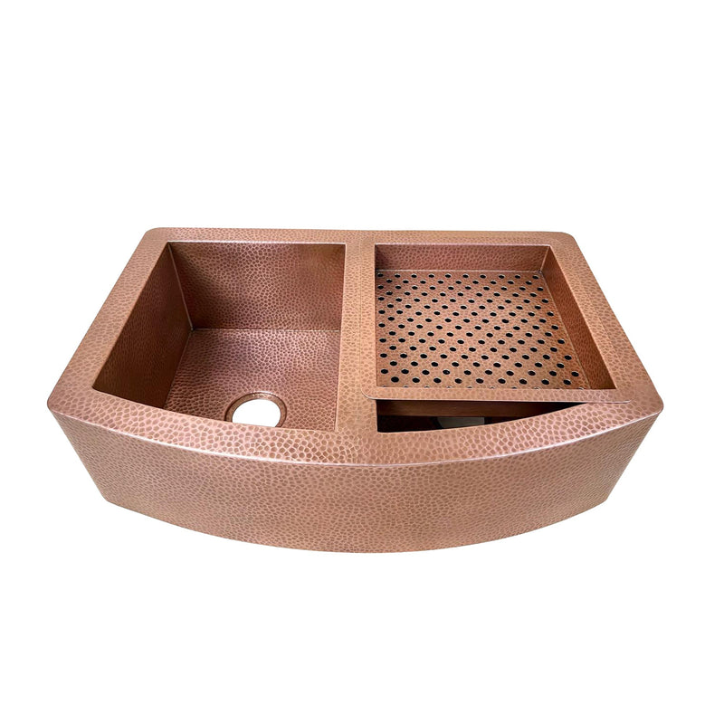 Double-Bowl Hammered Copper Farmhouse Kitchen Sink - Kova