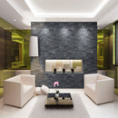 Cosmic black 3d wave ledger panel 6"x24" honed marble wall tile LPNLMCOSBLK624-3DW product shot room view