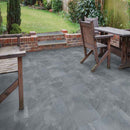 Cosmic black pattern sandblast marble paver kit 10kits160 sq ft pallet LPAVMCOSBLK10KITS product shot outdoor view