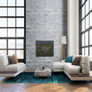 Cosmic gray 3d wave ledger panel 6"x24" honed marble wall tile LPNLMCOSGRY624-3DW product shot room view
