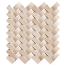 Crema arched herringbone 12X12 polished marble mesh mounted mosaic tile SMOT-ARCH-CREM-HBP product shot one tile top view