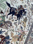 Hand-Knotted Lahore Hunting Scene Wool Rug – 8’ x 11’3” – Vintage 1950s Persian-Style Masterpiece