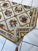 Handmade Needlepoint Floral Wool Rug – 9' 7" x 13' 5" – Vintage European Tapestry Style