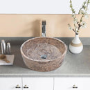 Grey Travertine Stone Round Vessel Bathroom Sink - Handcrafted
