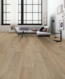 SPC Vinyl Rigid Core 7" Width 60" RL, 8mm Thick, 2mm IXPE Earthen Mink Galea Floors - Mazzia Collection Product shoot Hall view 