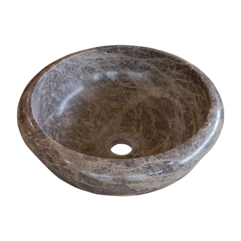 emperador brown marble vessel drop in sink NTRVS34 D16 H6 angle view