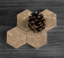 Emperador Light genuine marble hexagon coasters 4x4 polished set of product shot