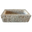 Rustic Handcrafted Travertine Outdoor Sink Beige Natural Stone Rectangular Wall Mount