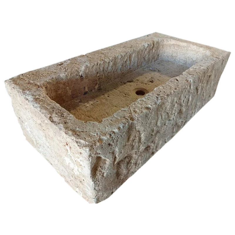 Ephesus Light Travertine Rustic Old-world Look Wall-mount Outdoor Sink(W)18" (L)28" (H)8" angle view