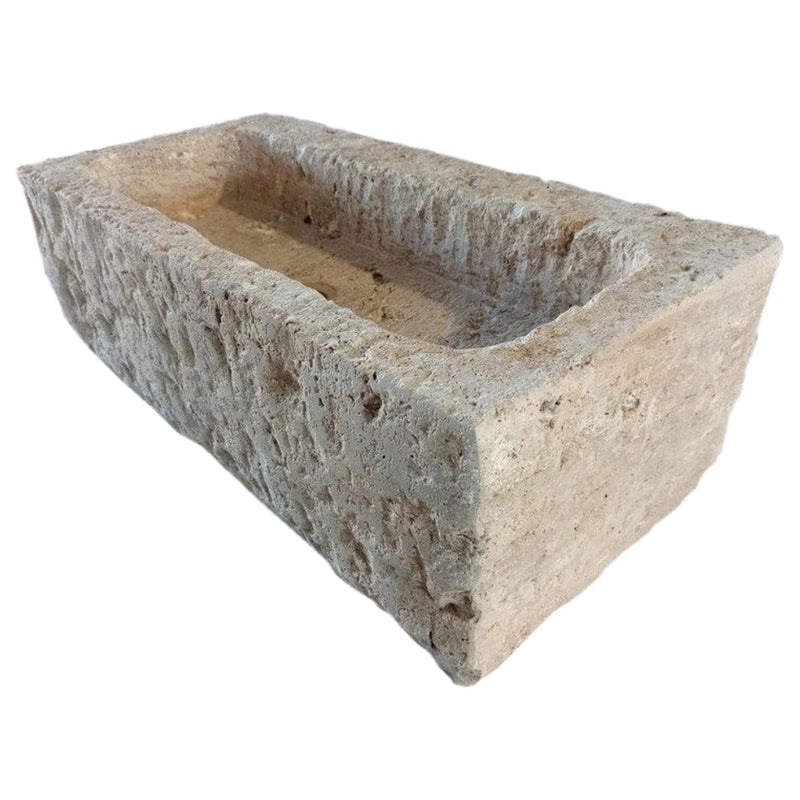 Ephesus Light Travertine Rustic Old-world Look Wall-mount Outdoor Sink(W)18" (L)28" (H)8" corner angle view