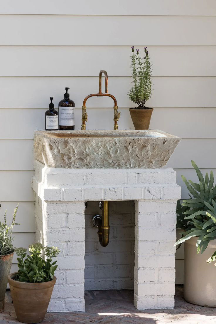 Ephesus Light Travertine Rustic Old-world Look Wall-mount Outdoor Sink(W)18" (L)28" (H)8" installed outdoor