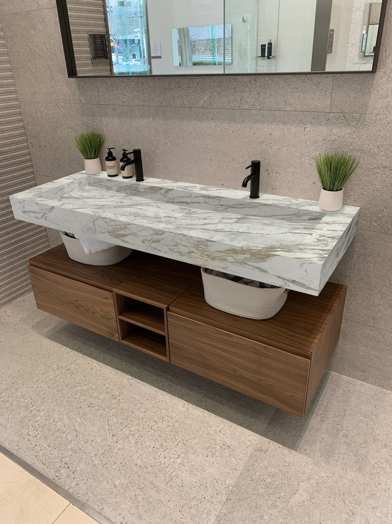 Fantasy White Marble Modern Rectangular Sink Wall-mount Bathroom Sink (W)16" (L)36" (H)5" wide view