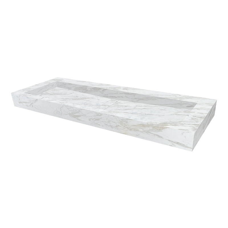 Fantasy White Marble Modern Rectangular Sink Wall-mount Bathroom Sink (W)18" (L)52" (H)5" product shot