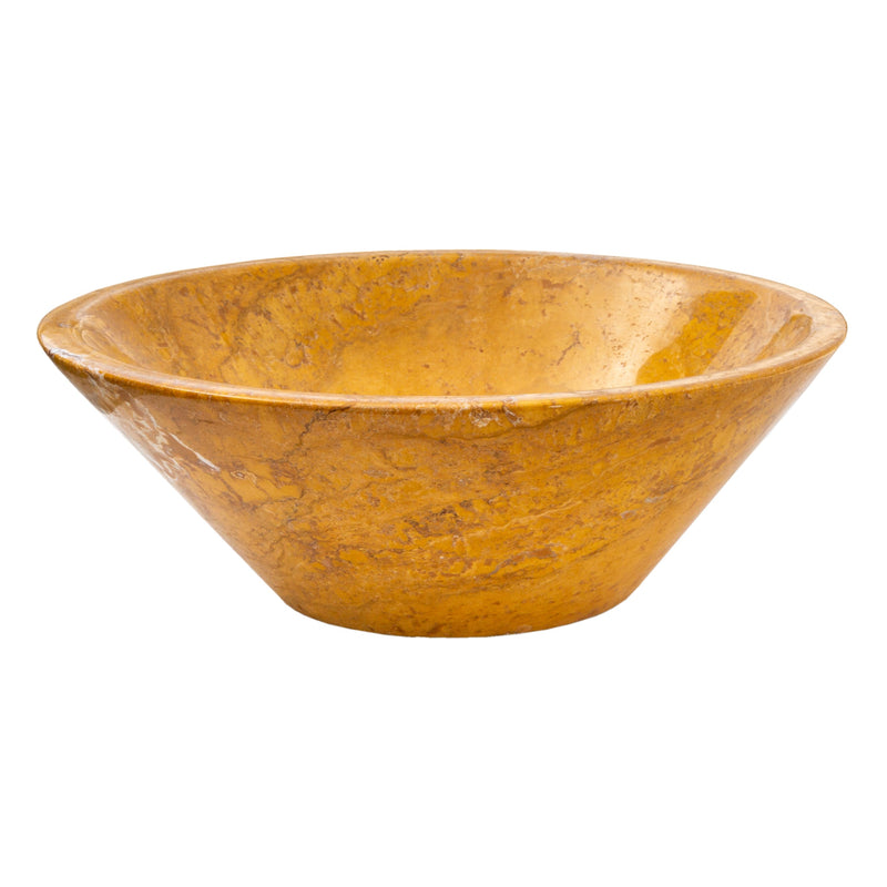 Golden Sienna Travertine vessel sink V-shape tapered EGEGSTPO165 D16 H6 side view