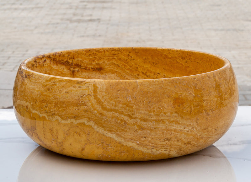 Golden Sienna travertine bathroom vessel sink polished EGEGSTR1673 D16 H6 side view