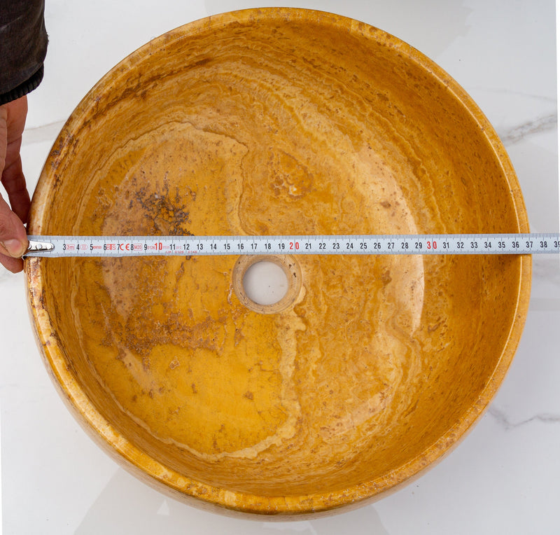 Golden Sienna travertine bathroom vessel sink polished EGEGSTR1673 D16 H6 top measure view