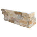 Golden white splitface ledger corner 6X18 natural quartzite wall tile LPNLQGLDWHI618COR product shot multiple tiles close up view