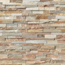 Golden white splitface ledger corner 6X18 natural quartzite wall tile LPNLQGLDWHI618COR product shot multiple tiles top view