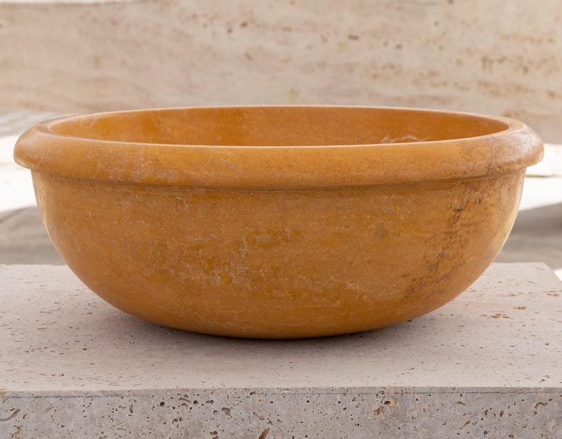 Golden Sienna Natural Stone Travertine Drop-in Vessel Sink Honed and Filled (D)16" (H)6" side view