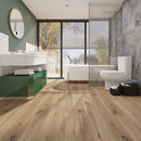 SPC Vinyl Rigid Core 9" Width 60" RL, 7mm Thick, 1.5mm IXPE Grand Aztec Zephyr Floors - Mazzia Collection Product shoot washroom view