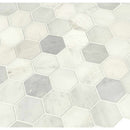 Greecian white hexagon 11.85X12.84 polished marble mesh mounted mosaic tile SMOT GRE 3HEXP product shot multiple tiles angle view