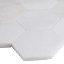 Greecian white hexagon 11.85X12.84 polished marble mesh mounted mosaic tile SMOT GRE 3HEXP product shot profile view