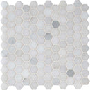Greecian white mini hexagon 11.61X11.81 polished marble mesh mounted mosaic tile SMOT GRE 1HEXP product shot multiple tiles close up view