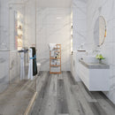 WPC Vinyl Rigid Core 7" Width 48" RL 8.5mm Thick, 1.5mm IXPE, Hamilton Grey, Bermuda Floors - Mazzia Collection bath view