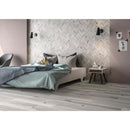 Havenwood platinum chevron 12X15 glazed porcelain mesh mounted mosaic tile NHAVPLACHE12X15 product shot room view