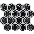 Hexagono nero 11.5X13.25 polished marble mesh mounted mosaic tile SMOT-HEXGON-NEROP product shot multiple tiles close up view