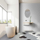 Hexley ecru 9x10.5 hexagon matte porcelain field tile  msi collection NHEXECR9X10.5HEX room shot bathroom view