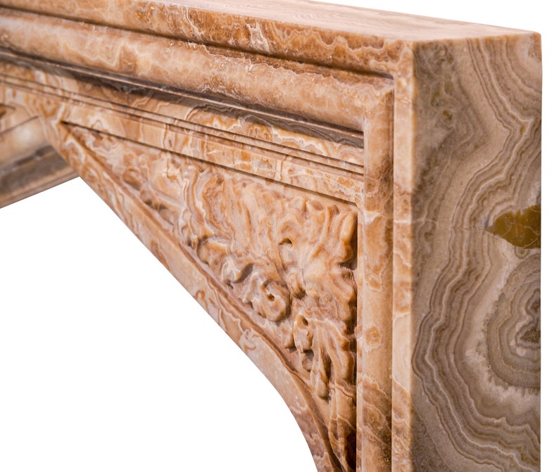 Honey Onyx Translucent Natural Stone French Villa Style Hand-carved Fireplace Surround (L)57" (H)52" (W)6"