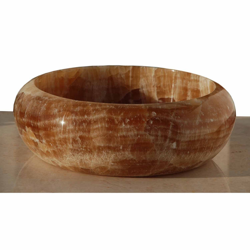 Honey onyx vessel sink above-counter bathroom sink D18 H6 20020017 side view