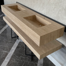 HANDCRAFTED CUSTOM TRAVERTINE SINK AND MATCHING SHELF (TR-175)