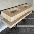 HANDCRAFTED CUSTOM TRAVERTINE SINK AND MATCHING SHELF (TR-175)