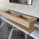 HANDCRAFTED CUSTOM TRAVERTINE SINK AND MATCHING SHELF (TR-175)