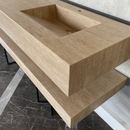 HANDCRAFTED CUSTOM TRAVERTINE SINK AND MATCHING SHELF (TR-175)