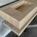 HANDCRAFTED CUSTOM TRAVERTINE SINK AND MATCHING SHELF (TR-175)
