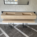 HANDCRAFTED CUSTOM TRAVERTINE SINK AND MATCHING SHELF (TR-175)