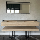 HANDCRAFTED CUSTOM TRAVERTINE SINK AND MATCHING SHELF (TR-175)