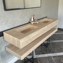 HANDCRAFTED CUSTOM TRAVERTINE SINK AND MATCHING SHELF (TR-175)