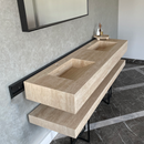 HANDCRAFTED CUSTOM TRAVERTINE SINK AND MATCHING SHELF (TR-175)